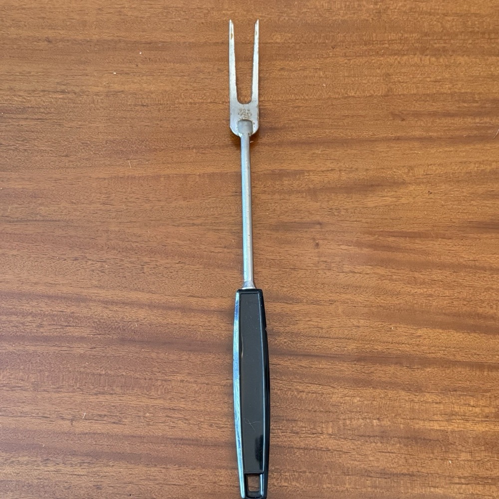 Vintage EKCO USA Carving Fork — Rare 13" Black Handle‎ Meat Fork — MCM Kitchen